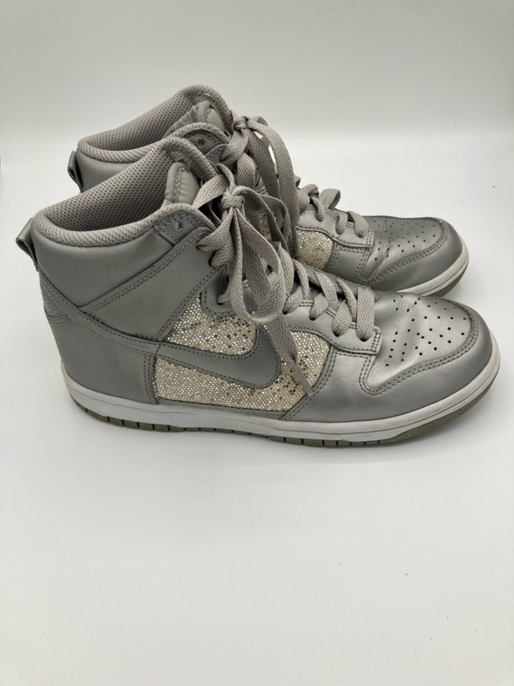 Nike Dunk High Skinny Metallic Silver Glitter Sneakers 325203-001 Womens 7